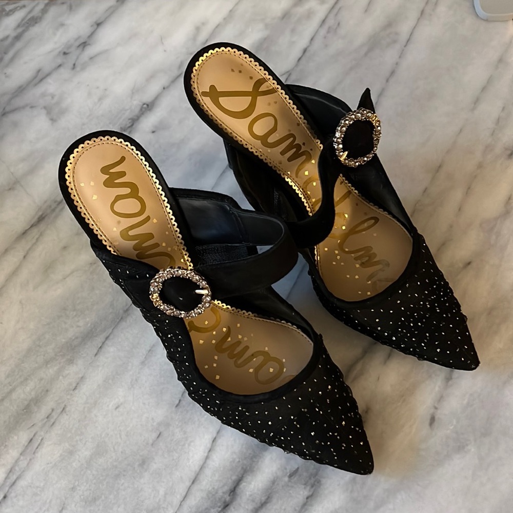 Sam Edelman Black and Gold Mules